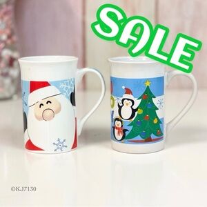 Royal Norfolk Holiday Christmas Mug Set Penguins and Santa Claus